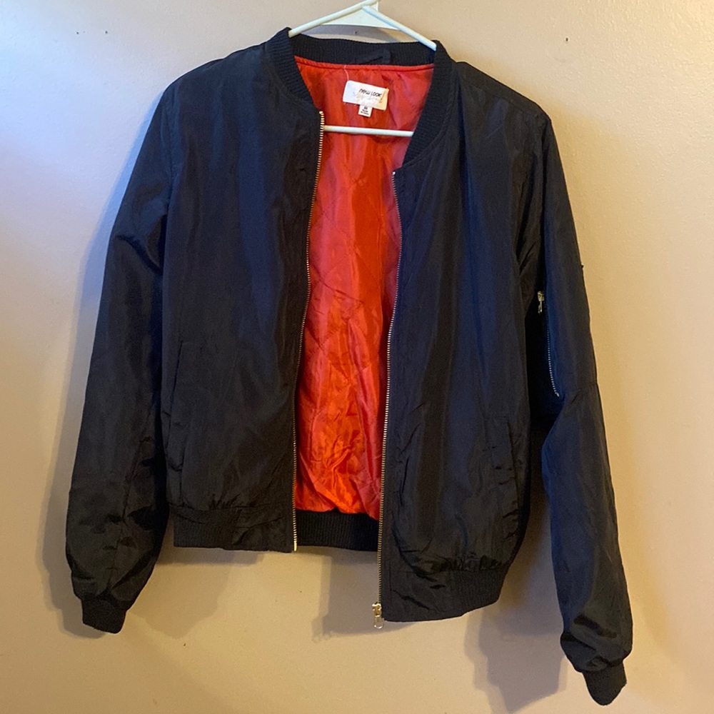 Bomber jacket with side gold zipper detail